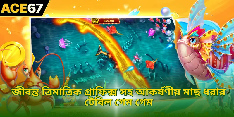 জীবন্ত ত্রিমাত্রিক গ্রাফিক্স সহ আকর্ষণীয় মাছ ধরার টেবিল গেম গেম
